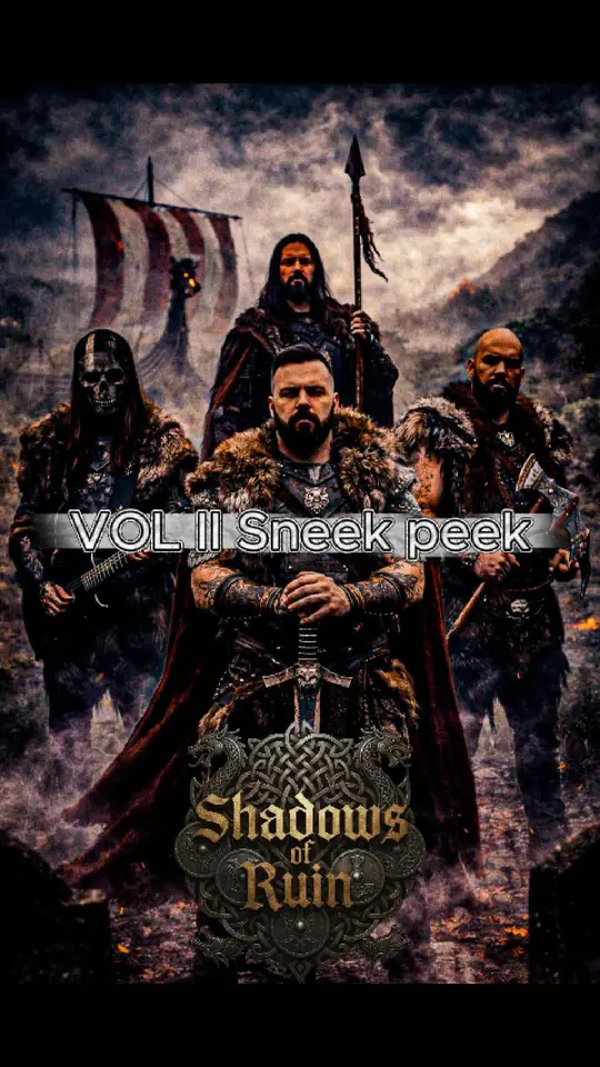 Poster frame from the Fractured Shape video: the four alters as Viking raiders before a longship